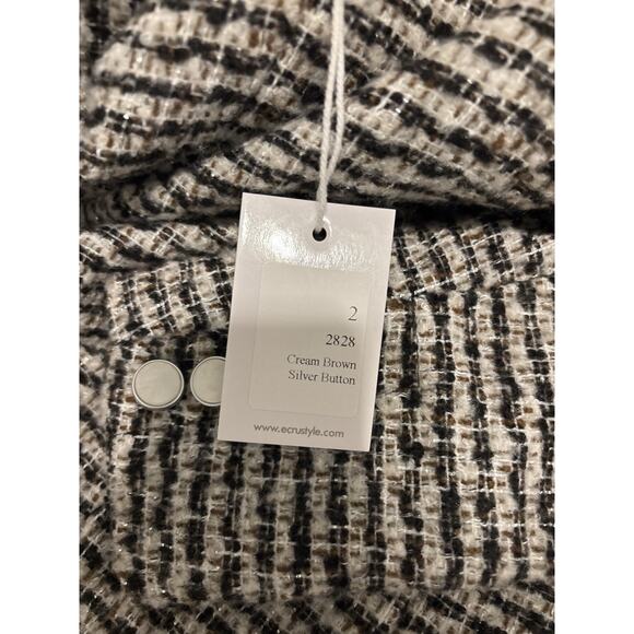 Tweed Double Breasted Ecru Blazer Women’s Size 2 Cream Brown Silver Button NWT - Picture 9 of 9